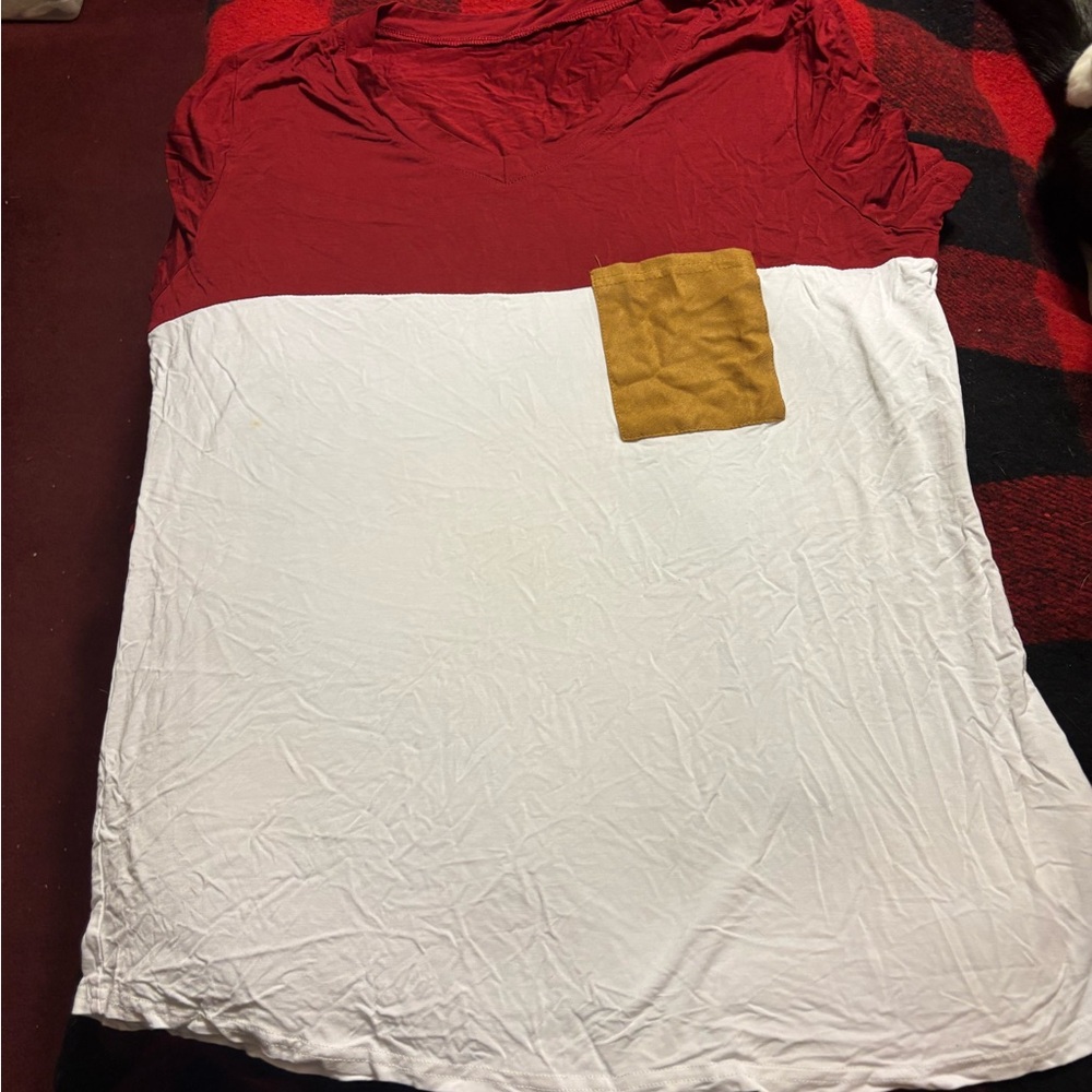 Florboom Red and White Colorblock T-Shirt with Pocket L